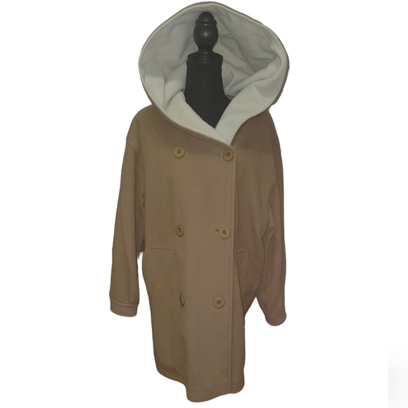 Vintage Menuetto Caramel Cream Cashmere Blend wool hooded Coat Measures L-XL - Picture 3 of 13